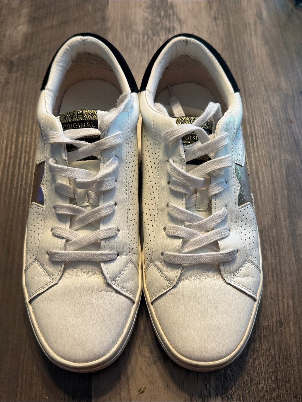 Vintage Havana White and Black Sneakers with Silver Star Accent